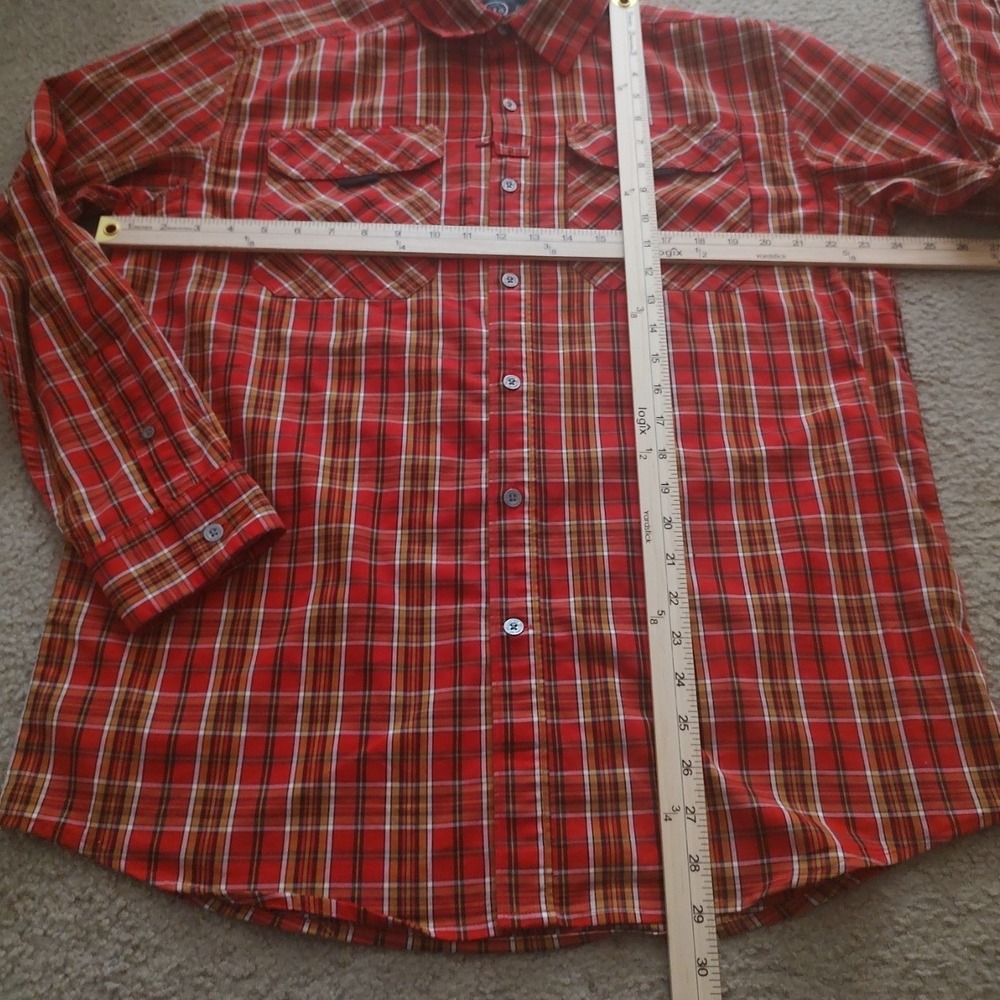 Wrangler‎ ATG Men Large Plaid Flannel Long Sleeve Button Up Shirt Red
